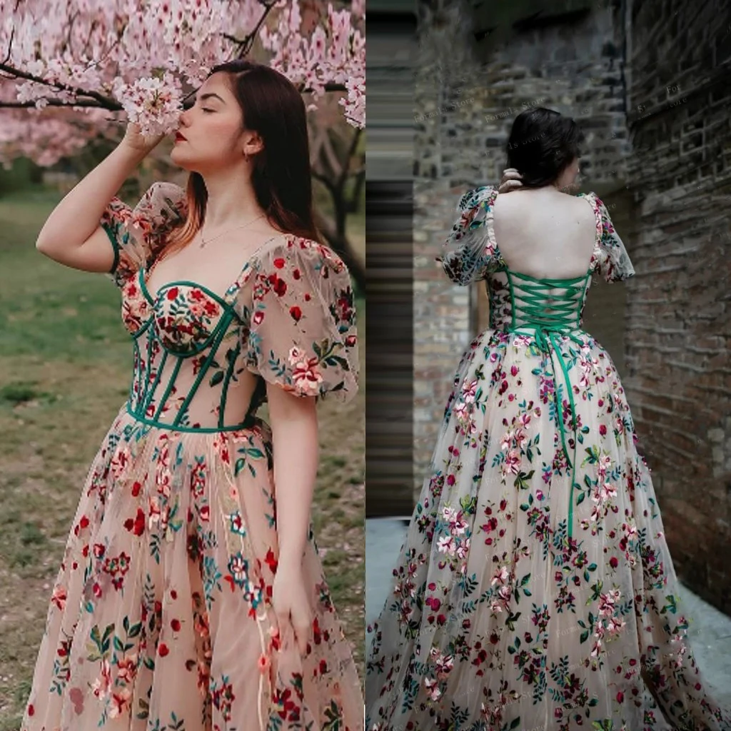 Floral Lush Prom Gown for Photography Sweetheart Mesh Long Layered 3D Flower Party Dress Lace Up Tulle Women Wedding Gown Boning