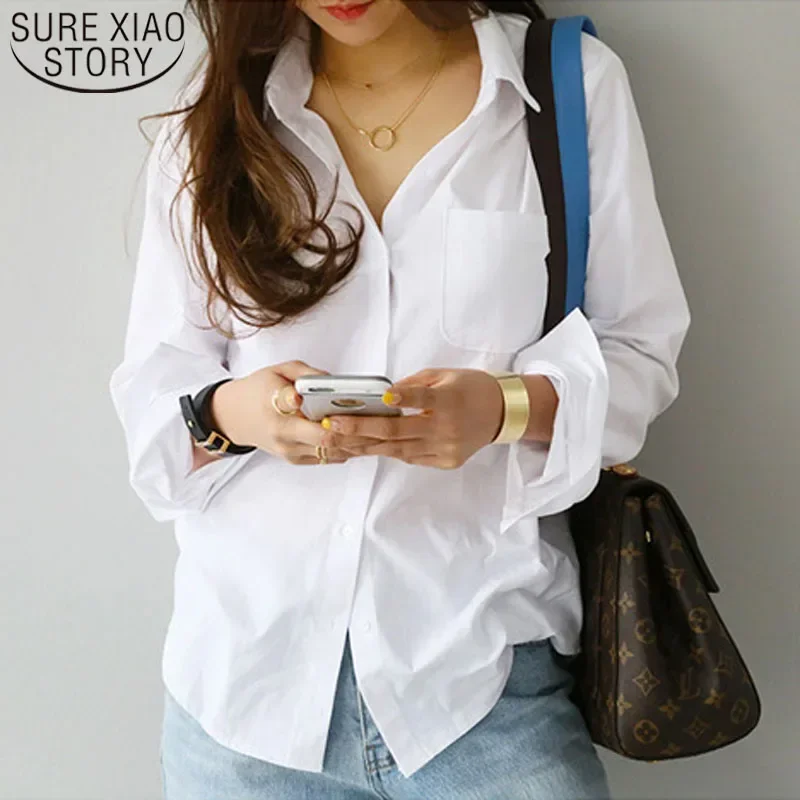 Women Shirts and Blouses 2024 Feminine Blouse Top Long Sleeve Casual White Turn-down Collar OL Style Women Loose Blouses 3496 50