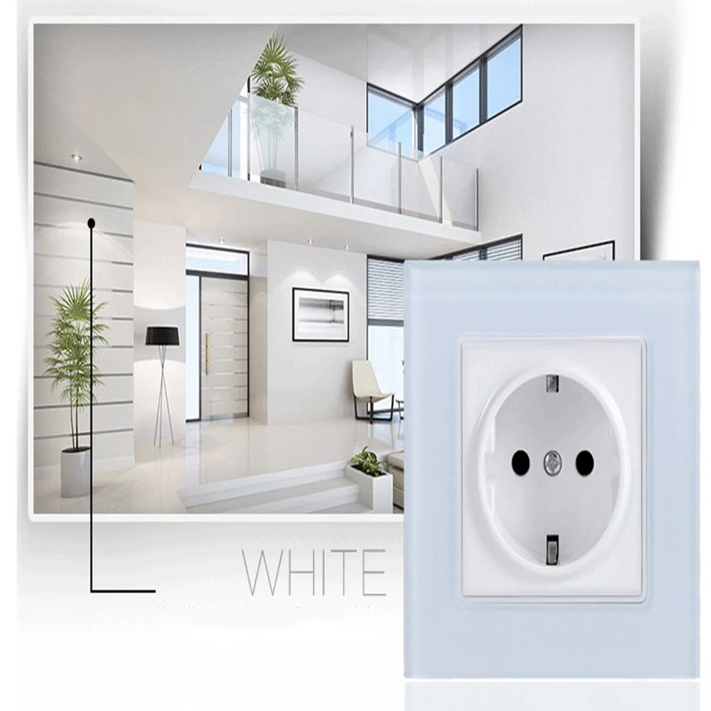 

86Type Wall Socket Cover 16A EU Standard Electrical Outlet White/Black/Gold Crystal Glass Panel