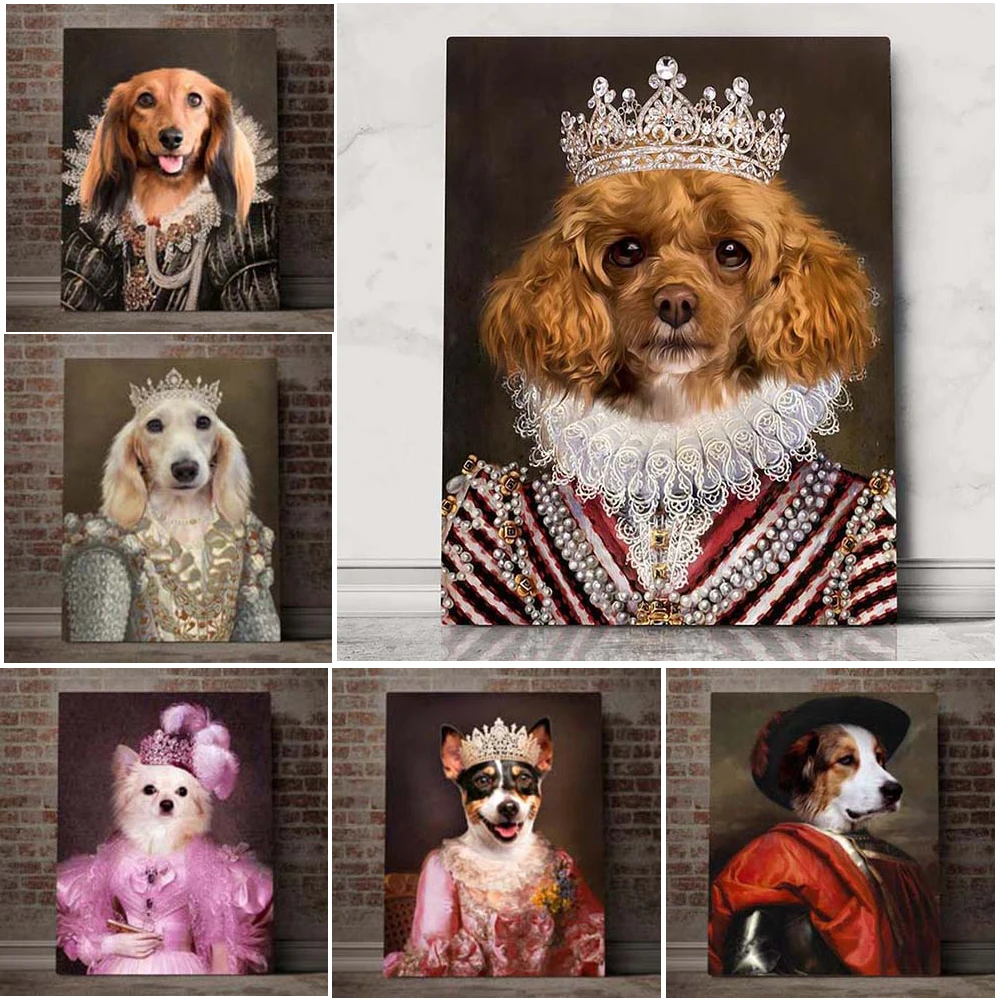 

Queen Dog Cat Princess Gift Funny Animal Wall Pictures For Living Room Nordic Poster Wall Art Canvas Painting Decor Unframed