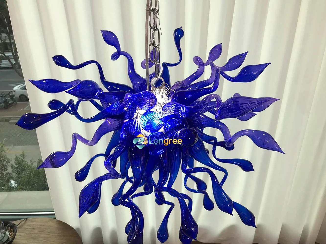 Longree Cobalt Blue Tears Hand Blown Glass Chandelier D28