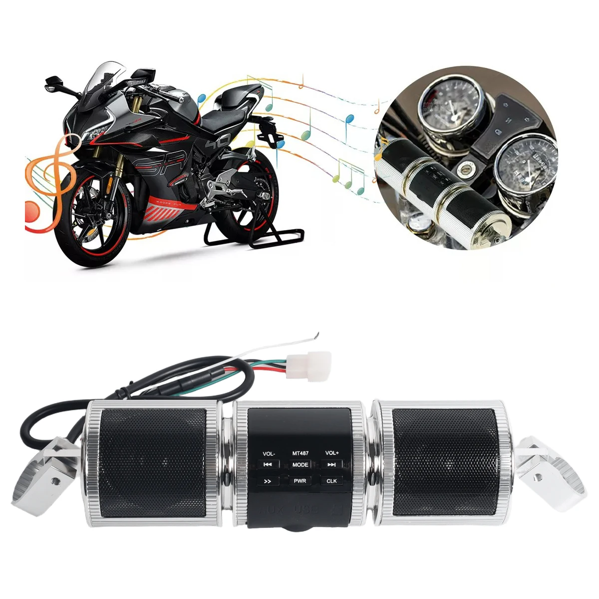 1pcs Universal Motorcycle Speaker MP3 Player FM Radio, Voltage: 12V, Speaker Power: 5W, Waterproof: IP4