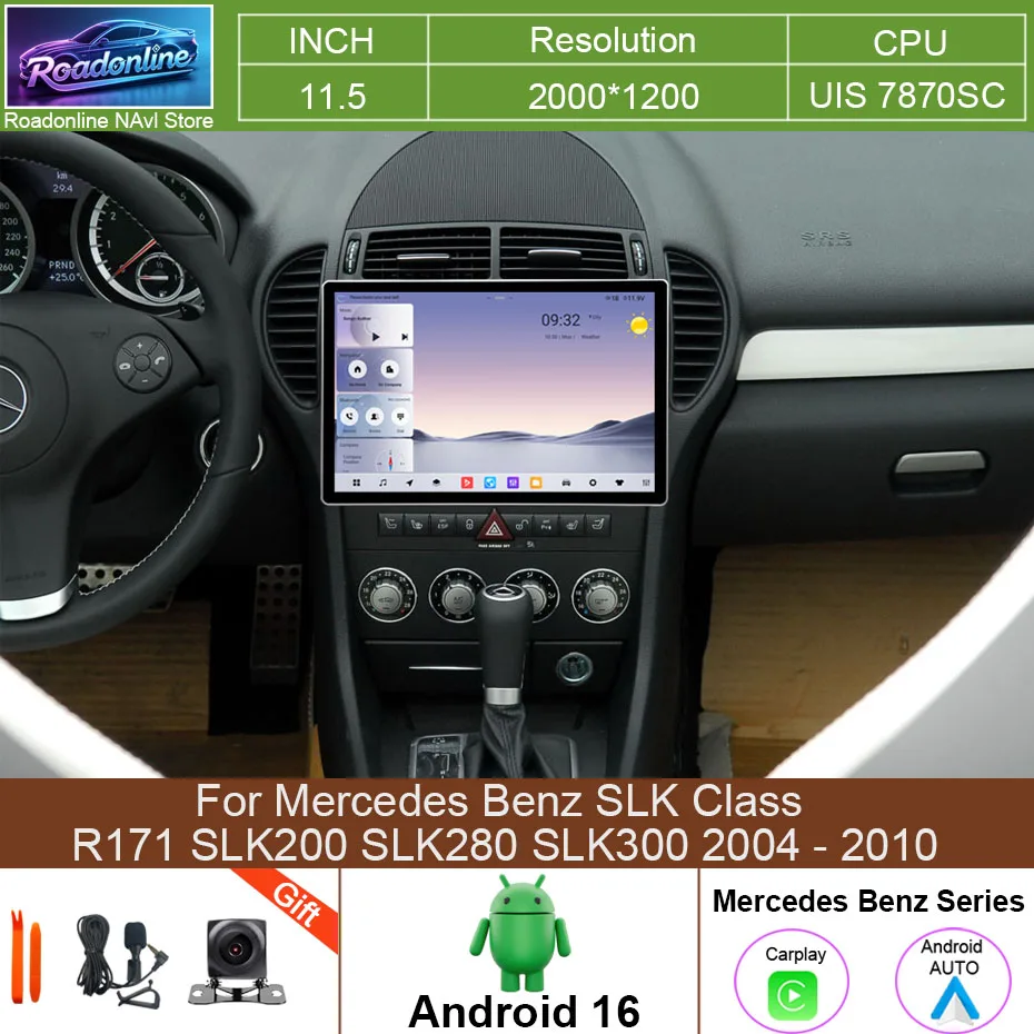 11,5 Zoll Android 16 Autoradio für Mercedes Benz SLK Klasse R171 SLK200 SLK280 SLK300 2004 - 2010 Navigations-Multimedia-Player