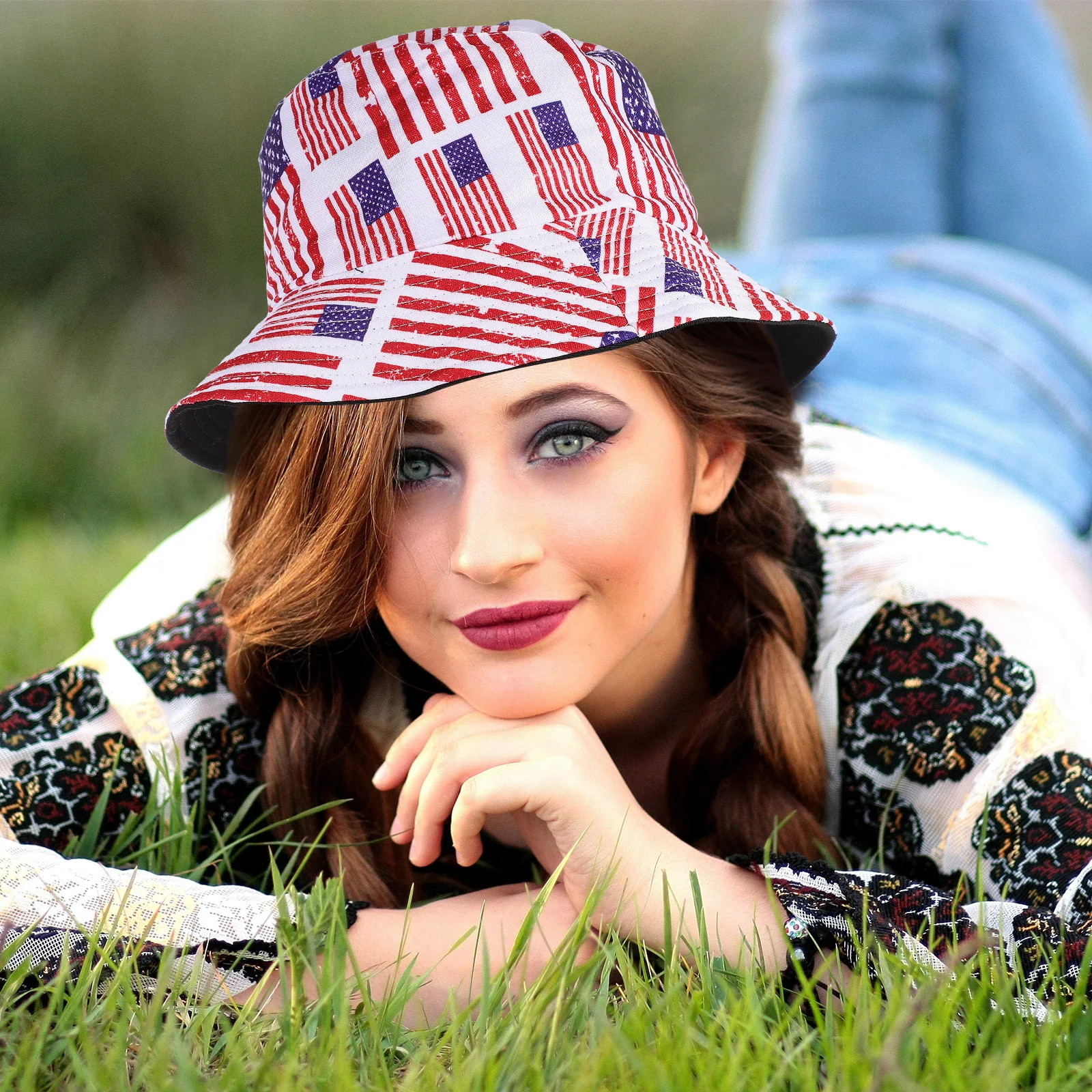 

Outdoor Fisherman Hat Reversible American Flag Bucket Hat Double Side Wear Sunshade Beach Cap Sun Protection Fisherman Caps