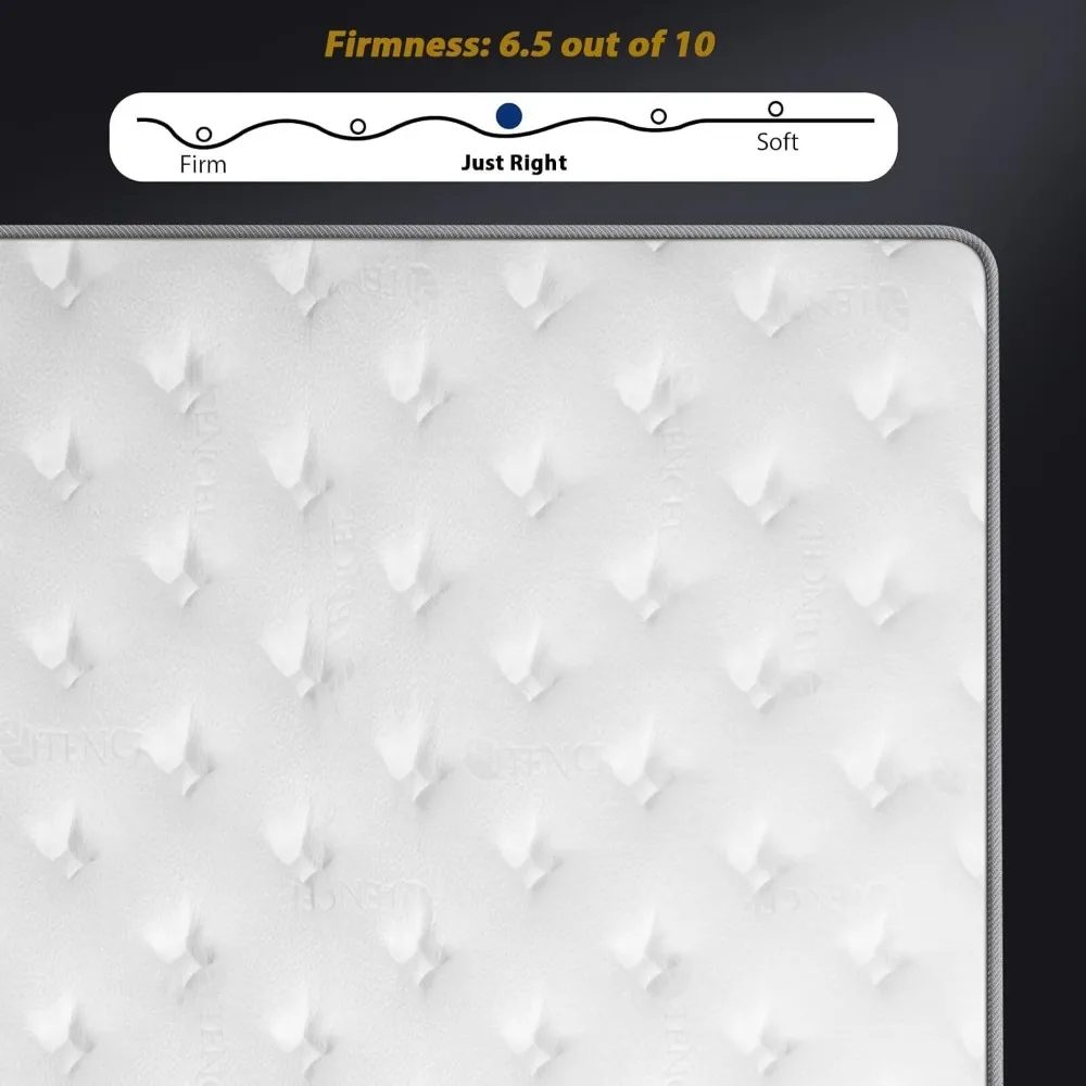 Colchão duplo de 12 polegadas, colchão híbrido zonificado com molas de bolso embaladas individualmente com espuma viscoelástica em gel, alívio de pressão ergonômico