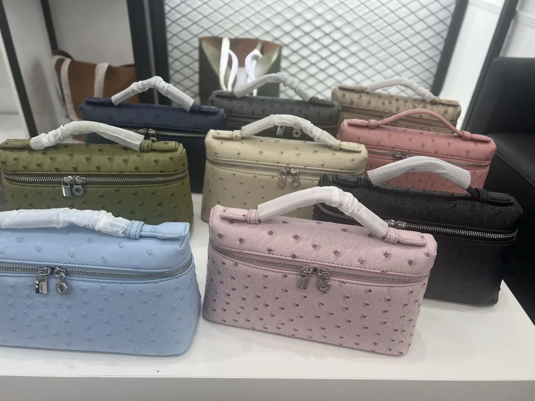 Damen tasche 2024 Strauß Krokodil leder Lunchbox Handtasche neue Luxus Replik Designer Square Messenger Umhängetasche