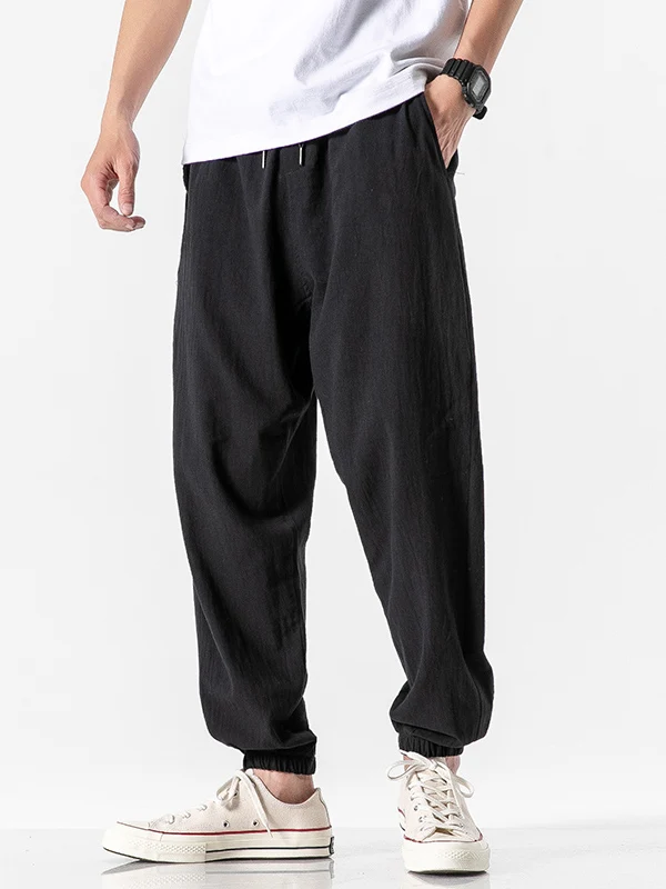 

New 2025 Men's Casual Pants Loose Fit Youthful Cool Feeling High Street Cuffed Nine-Piece Sports Pants Breathable Cotton