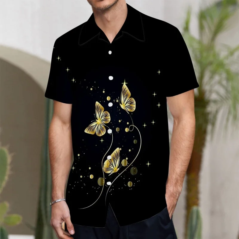 

Гавайская рубашка с 3D принтом и красивым узором бабочки для мужчин, красочные пляжные рубашки с градиентом, повседневные рубашки Aloha с короткими рукавами