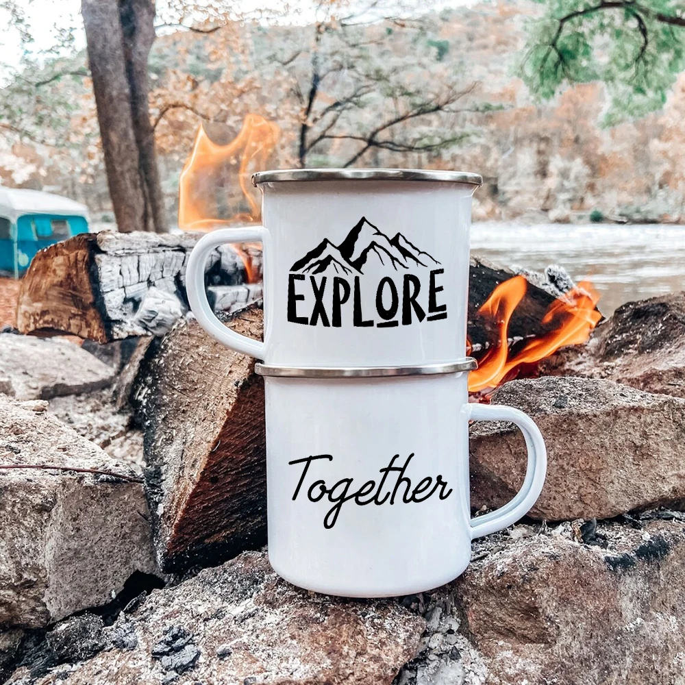 Explore Together Couple Mugs Adventure Enamel Mug Gift for Travel Lovers Campfire Camping Mug Hiking Cups Valentine Gift Cupshe