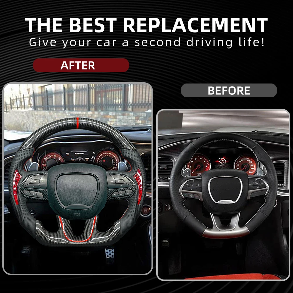 Customized Carbon Fiber Steering Wheel 2015-NOW Real Carbon Fiber Material Accessory for Dodge Charger Challenger SRT Cars