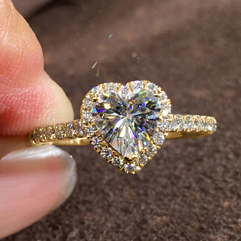 Huitan Luxus Herz Zirkonia Finger Ring Weibliche Hochzeit Band Mehrere Farben Kristall Stein Zubehör Dame Engagement Schmuck – Detail 11