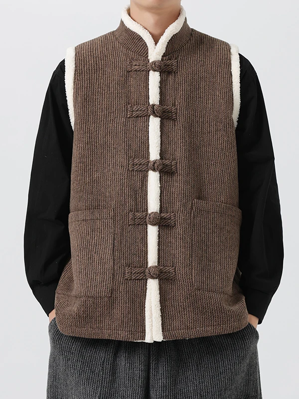 

Мужской шерстяной жилет с хлопковым узором, осенне-зимняя верхняя одежда Thiened, накладка на плечо, одноразовый воротник, Svel Jaet