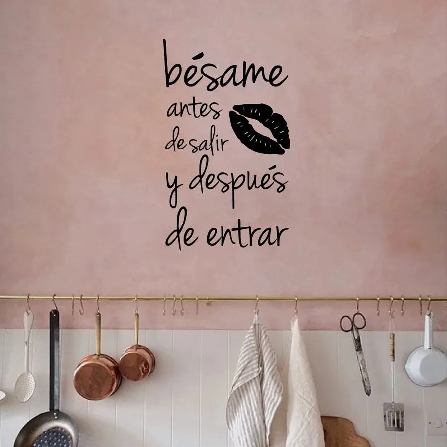 ملصق حائط إسبانية من الفينيل قابل للإزالة ، قبلني قبل المغادرة وبعد إدخال الاقتباس ، ملصق الباب ، ديكور المنزل