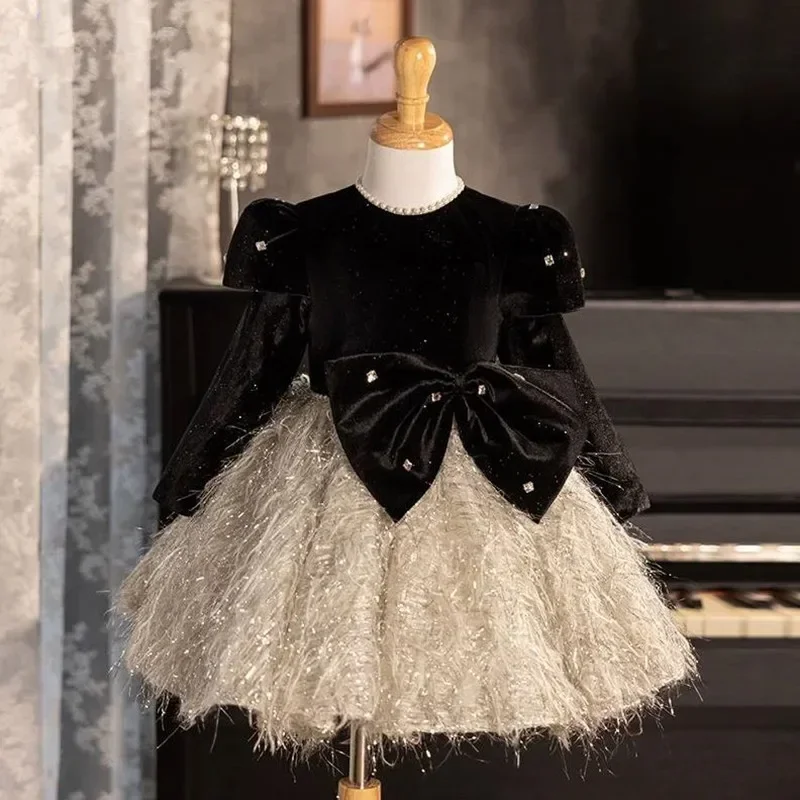 

Новое детское вечернее платье для выступлений на фортепиано, свадьба, день рождения, платья с цветочным узором для девочек, платья подружки невесты