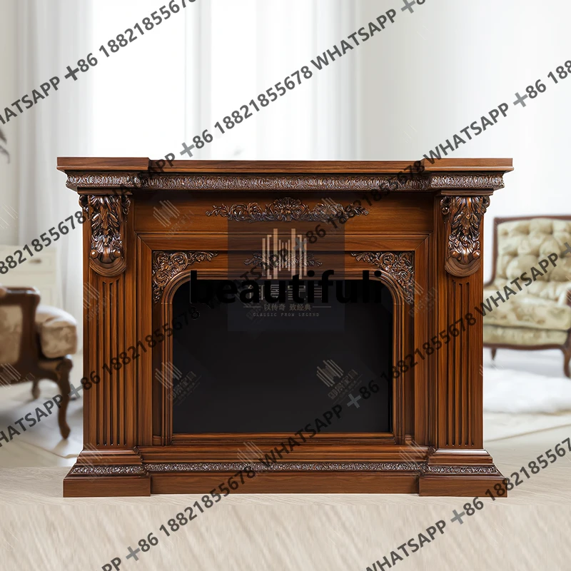 American solid wood shelf European style retro fireplace living room display cabinet entrance decoration cabinet