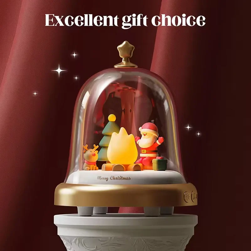 Santa Claus Warmlight Lamps LED Music Box Night Light Adjustable Breathing 6 Songs Christmas Music Box for Christmas Gift Family