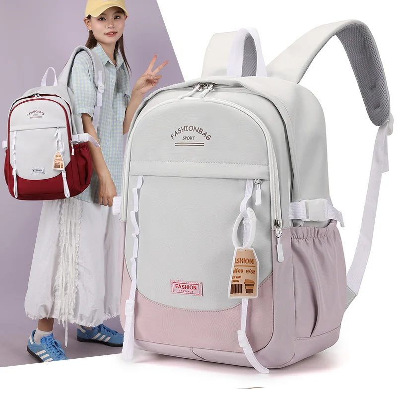 Backpack for Middle School Girls, Ins Style, College, High School, Versatile Color-Block Double