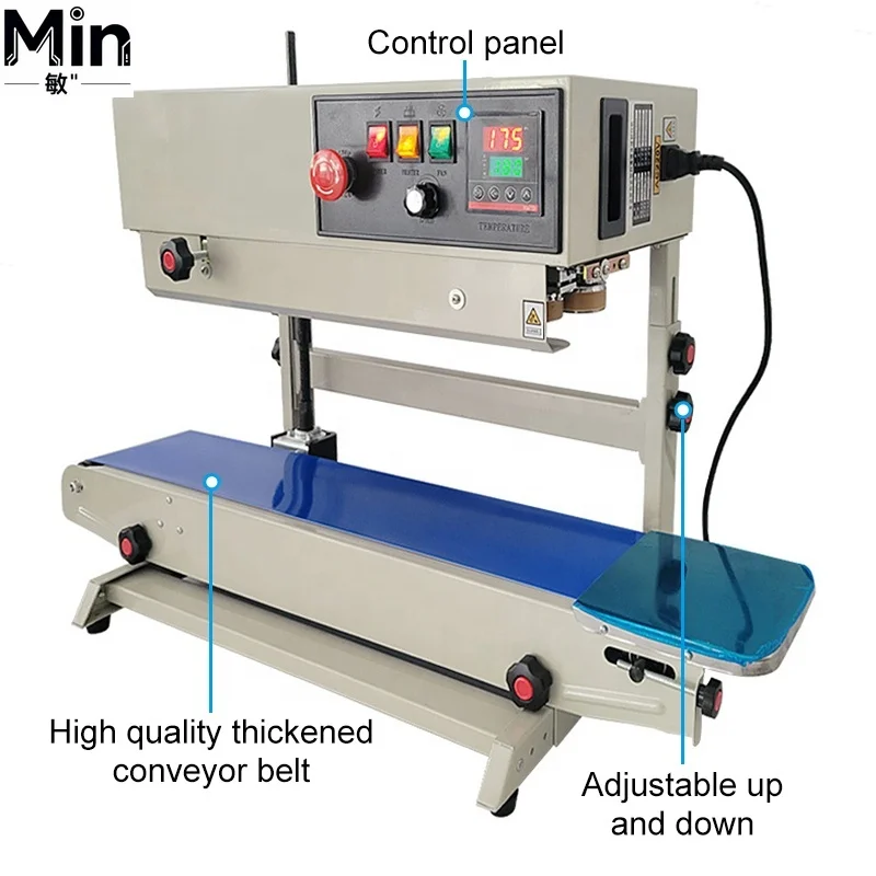 FR900 Vertical Automatic Continuous Band Sealer Heat Sealing Machine for Stand up Pouch Food Plastic Film Bag Sealing Packaging