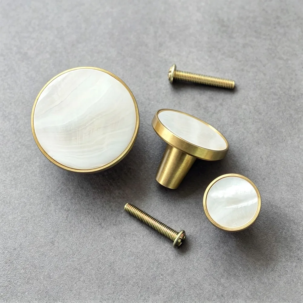 Nordic Brass Cupboard Knobs for Kitchen Drawer and Cabinet Pulls in White-1Pack