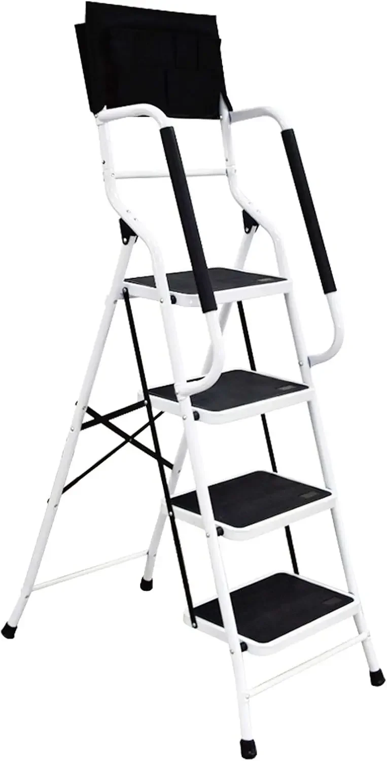 Ladder with Handrails 500 lb Capacity Step Stool Folding Portable Ladders for Home Kitchen Steel Frame with Non-Slip Wide Pedal