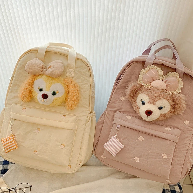 

Рюкзак с вышивкой в виде розового мультяшного медведя, вместительный, легкий, милый, мягкий, с кружевной отделкой, для девочек