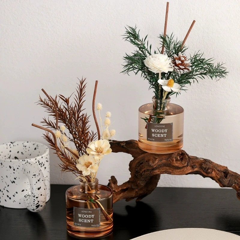 120ml Autumn Dried Flowers Reed Diffuser, Brown Bottle in 4 Scents for Cozy Home Ambiance, Fragrance Decor, Air freshener
