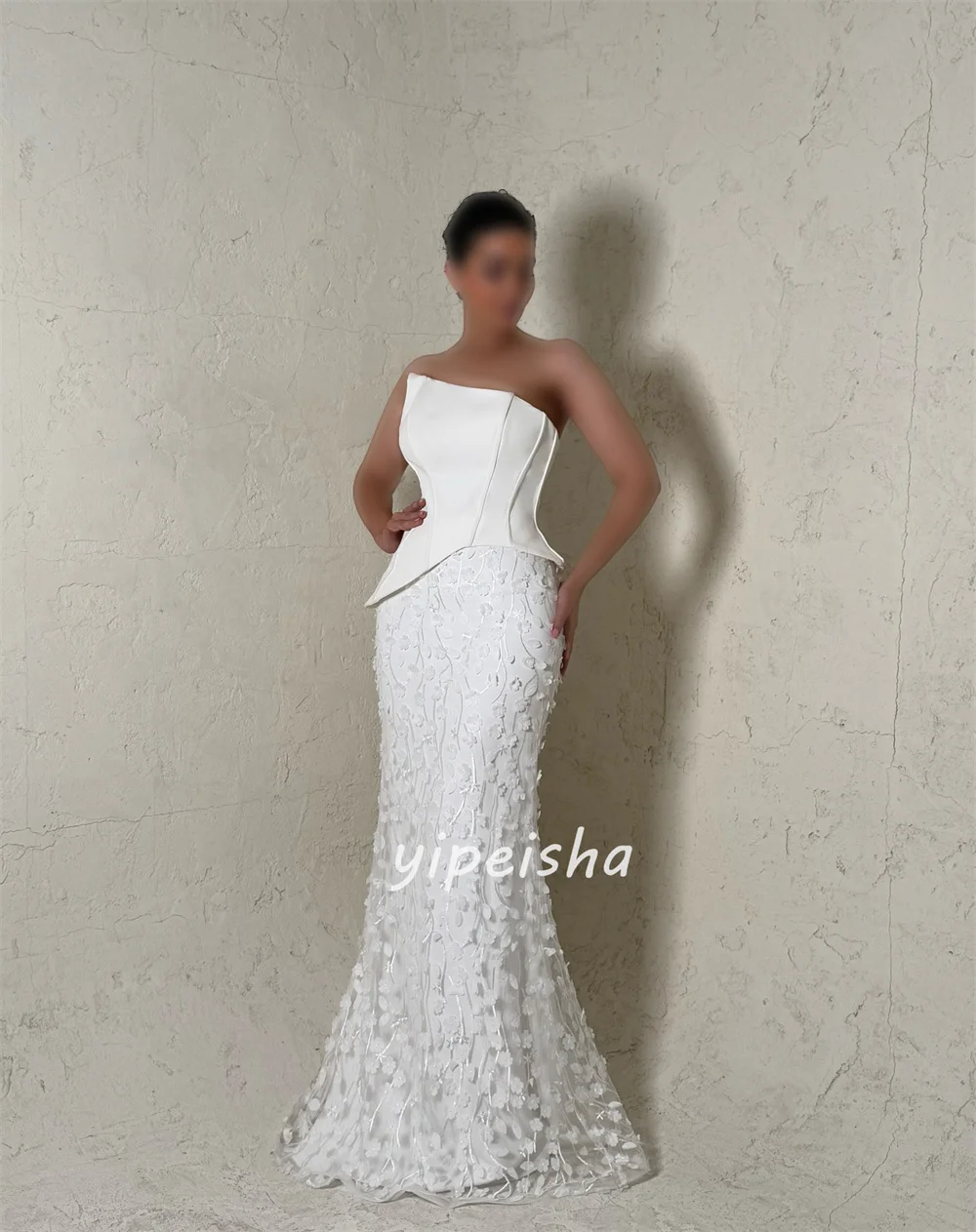 Abiti lunghi senza spalline a sirena con pieghe a fiori in jersey abbinato in stile moderno personalizzato Abiti per occasioni su misura Taglie disponibili