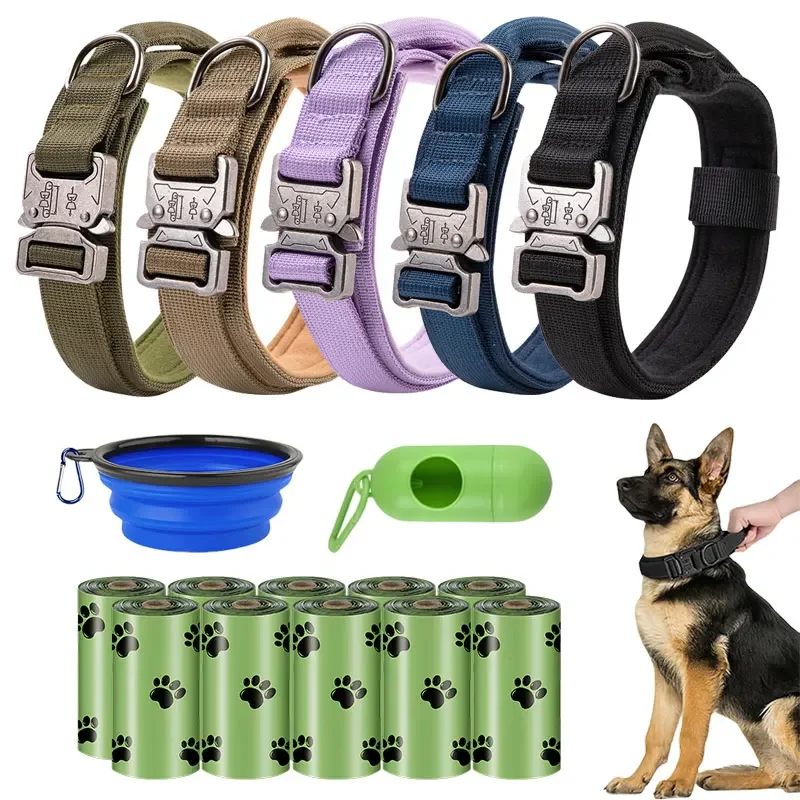 

Verstelbare Hondenhalsband Nylon Zware Tactische Hondenhalsband Duitse Herder Pet Training Halsband Grote Hond Aangelijnd set