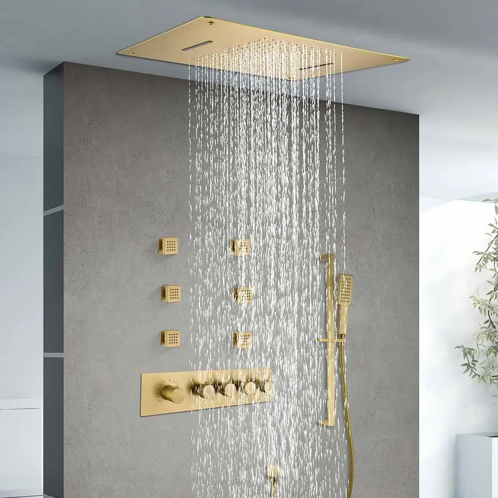 Concealed Mounted Multifunctional Shower Head Shower Set Thermostatic Mixer Rainfall Ceiling Shower With Sliding Bar