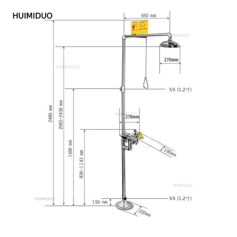304 Stainless Steel Composite Emergency Shower Eyewash，Factory Inspection Vertical Double Eye Washing Shower Set