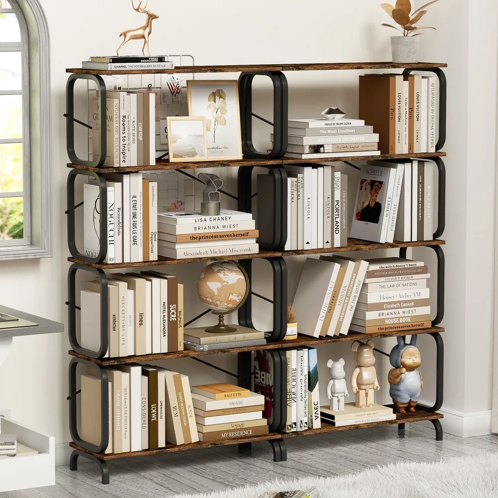 

5-Tier Large Bookshelf - Open Bookcase for Home Office, Vintage Industrial Style Metal Frame, Rustic Brown Shelf for Living Room