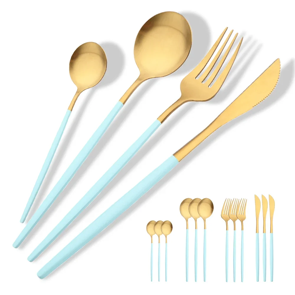 

16 шт., набор столовой посуды, посуда из нержавеющей стали, матовый набор столовых приборов для ужина, черное золото, нож для стейка, вилка, ложка, столовые приборы, кухонный набор