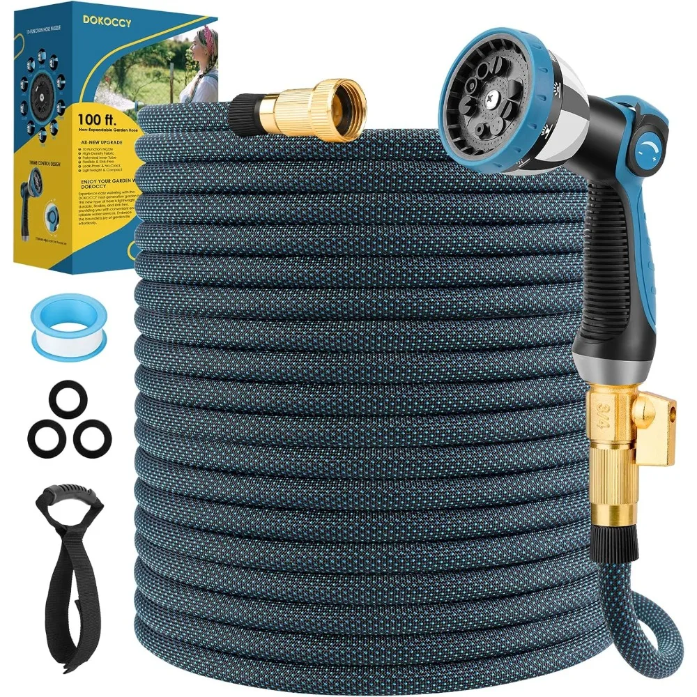 100 ft, Flexible Kink Free Water Hose with 10 Watering Spray Nozzle, 3/4