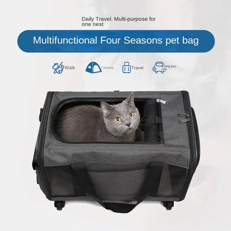 

Cat Outgoing Portable Pull Rod Pet Bag New Breathable and Foldable Large Capacity One Shoulder Crossbody Portable Dog Case