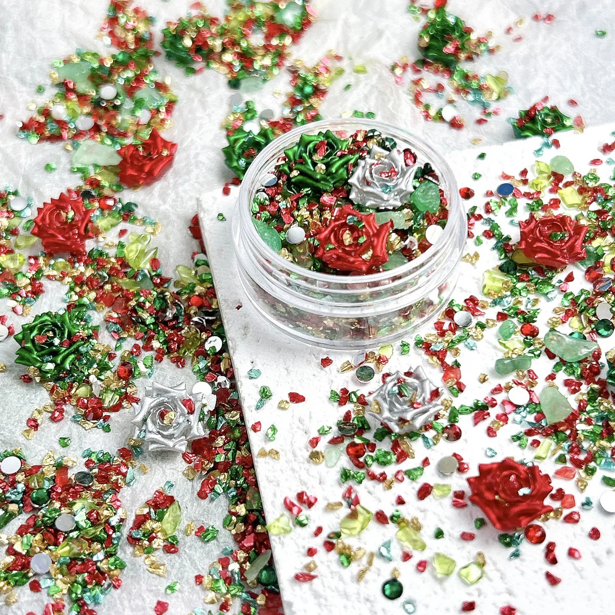 

1Box Hot selling Christmas Series Flower Nail Art Charms Irregular Colored Rhinestones Fragments Stone Mixed Nail Decoration DIY