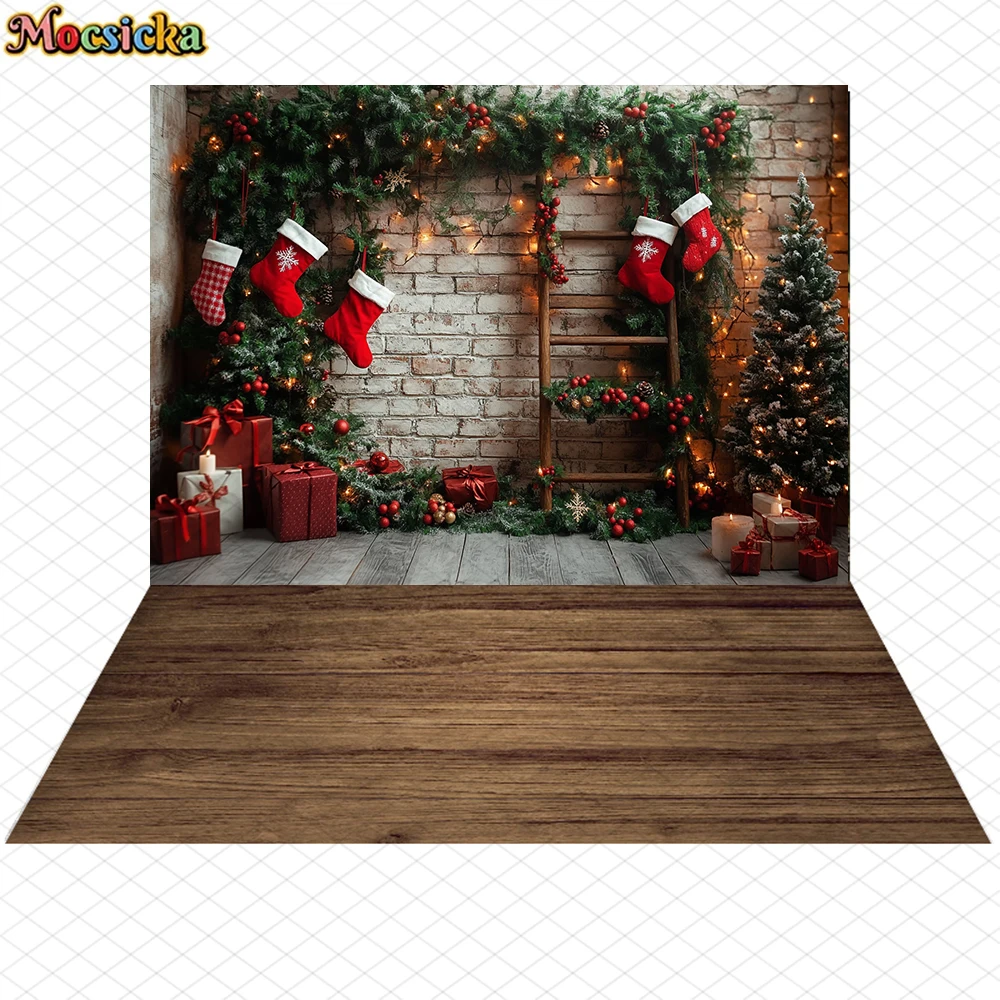Mocsicka عيد الميلاد خلفية سنة جديدة سعيدة حفلة عيد الميلاد شجرة الطوب الجدار الديكور الكبار الأطفال صورة صورة خلفية راية