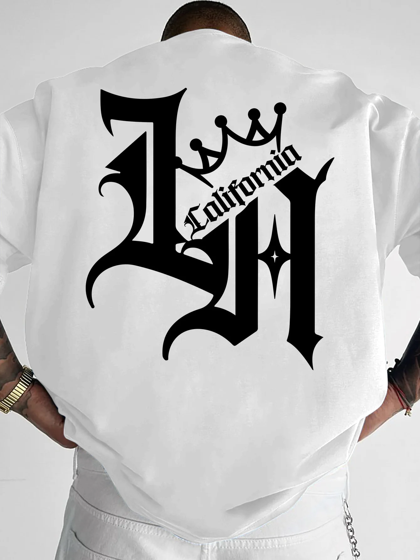 Men  Summer Crown Patterned T-shirt with English Design - 100% Cotton Material - Suitable for Outdoor Casual and Daily Wear