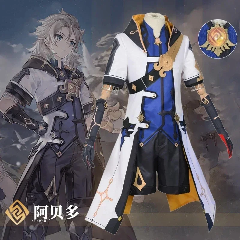 Game Genshin Impact Alchemist Albedo Cosplay Costume Men Fancy Uniforms Top Pants Coat Wig Albedo Cosplay Shoes For Halloween