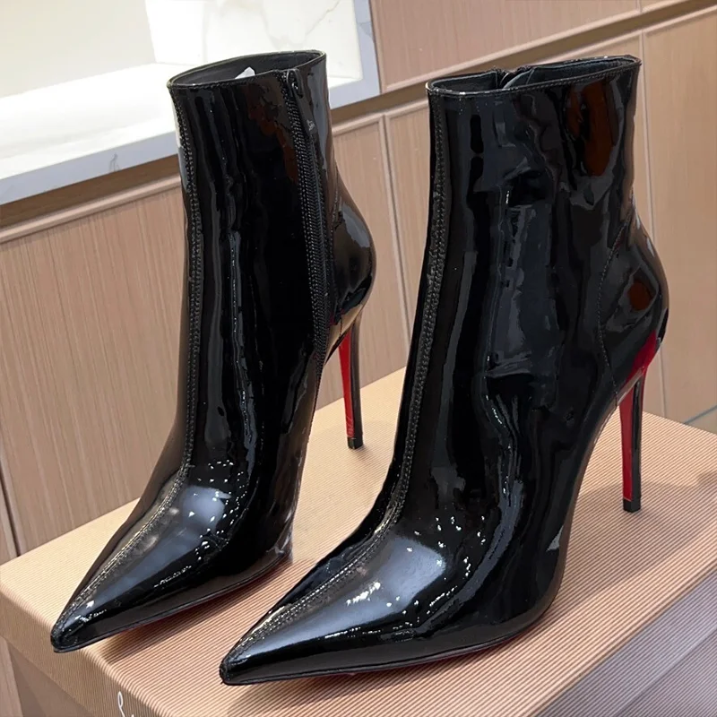 

Высококачественные лакированные женские туфли на высоком каблуке с боковой молнией, с мягкой подкладкой из овчины для комфорта 25091425