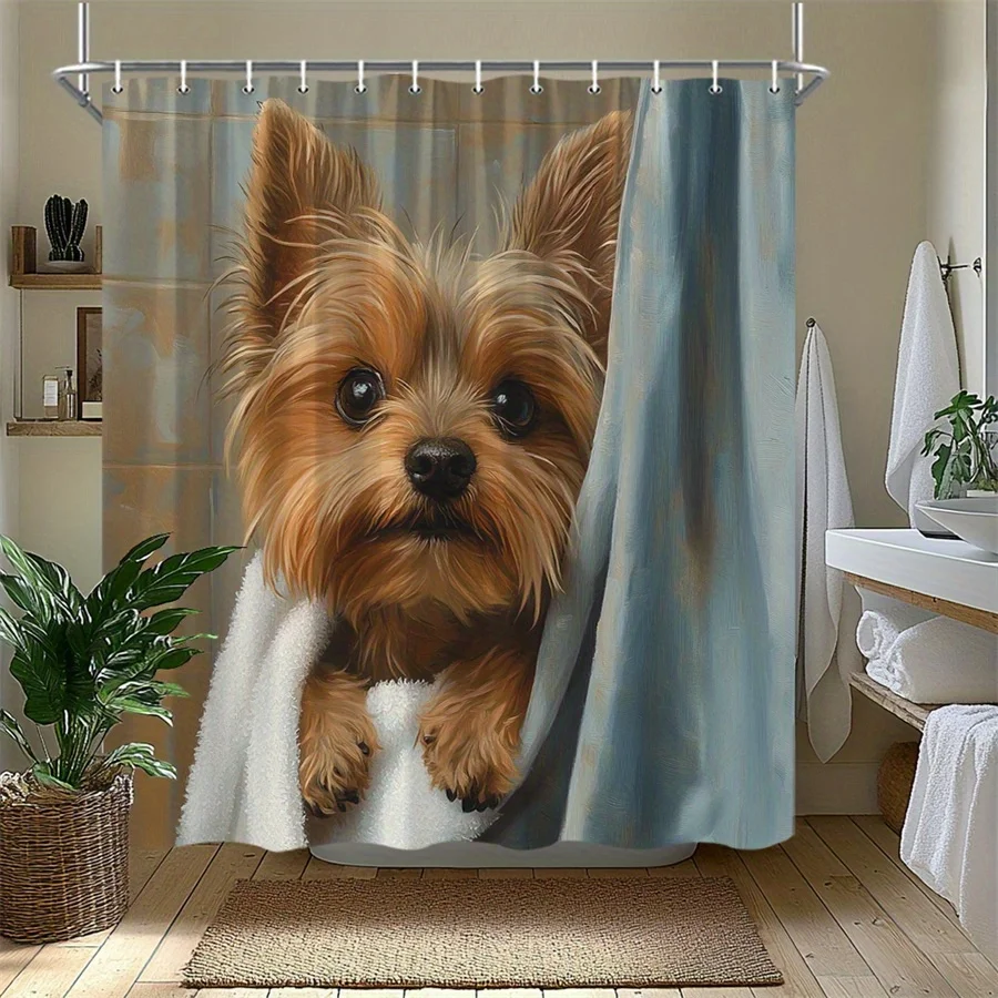 Cute Yorkshire Terrier Dog Shower Curtain Waterproof Bathroom Decor Pet Lover Gift Curtain