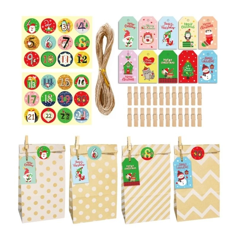 

24Pcs Christmas Gift Bags Including Gift Wrap Labels, Gift Wrap Tags and Rope K92C