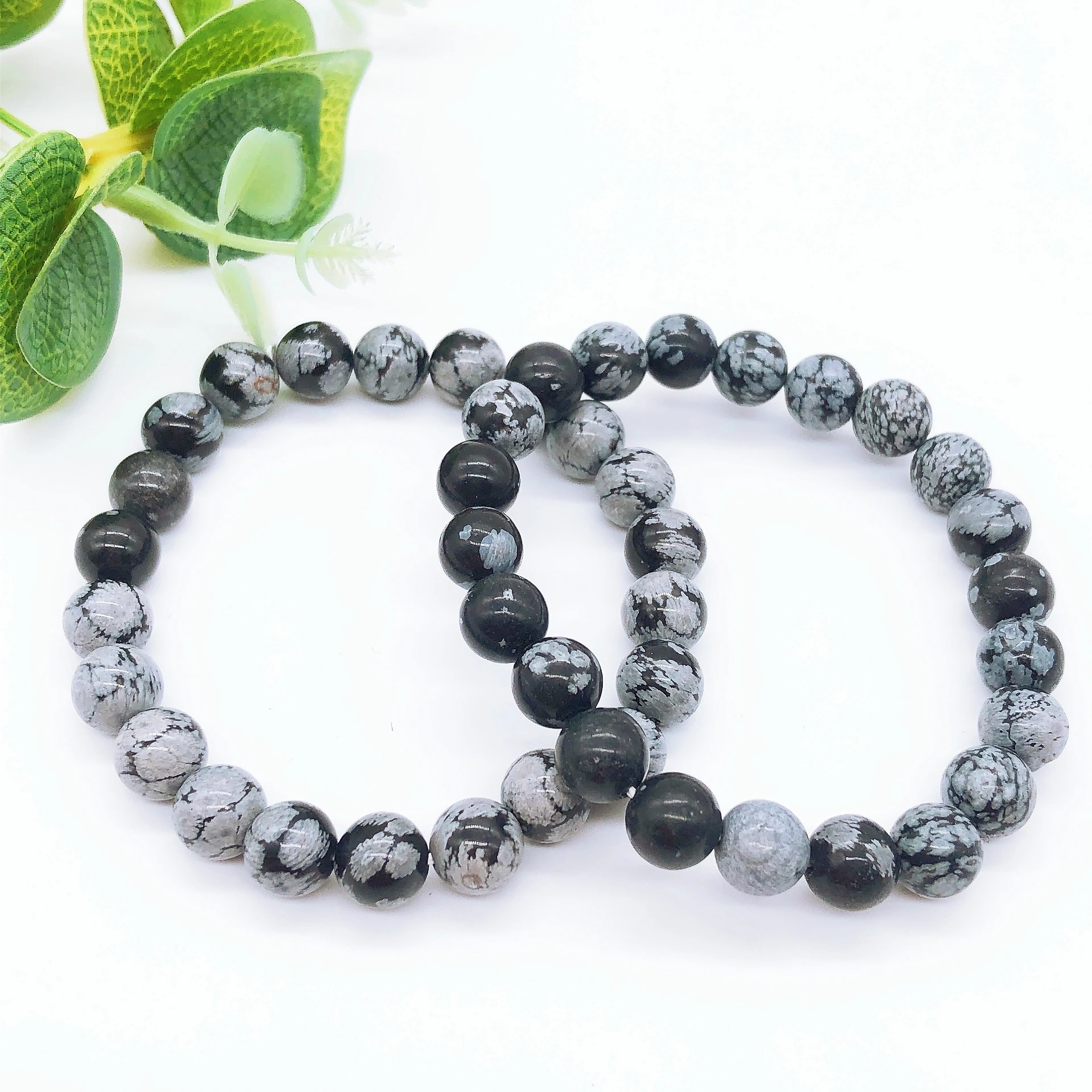 Natural Snowflake Obsidian Beaded Bracelet Crystal Fashion Wrist Chain Sweet Reiki Healing Strand Bangle Jewelry Home Decor Gift