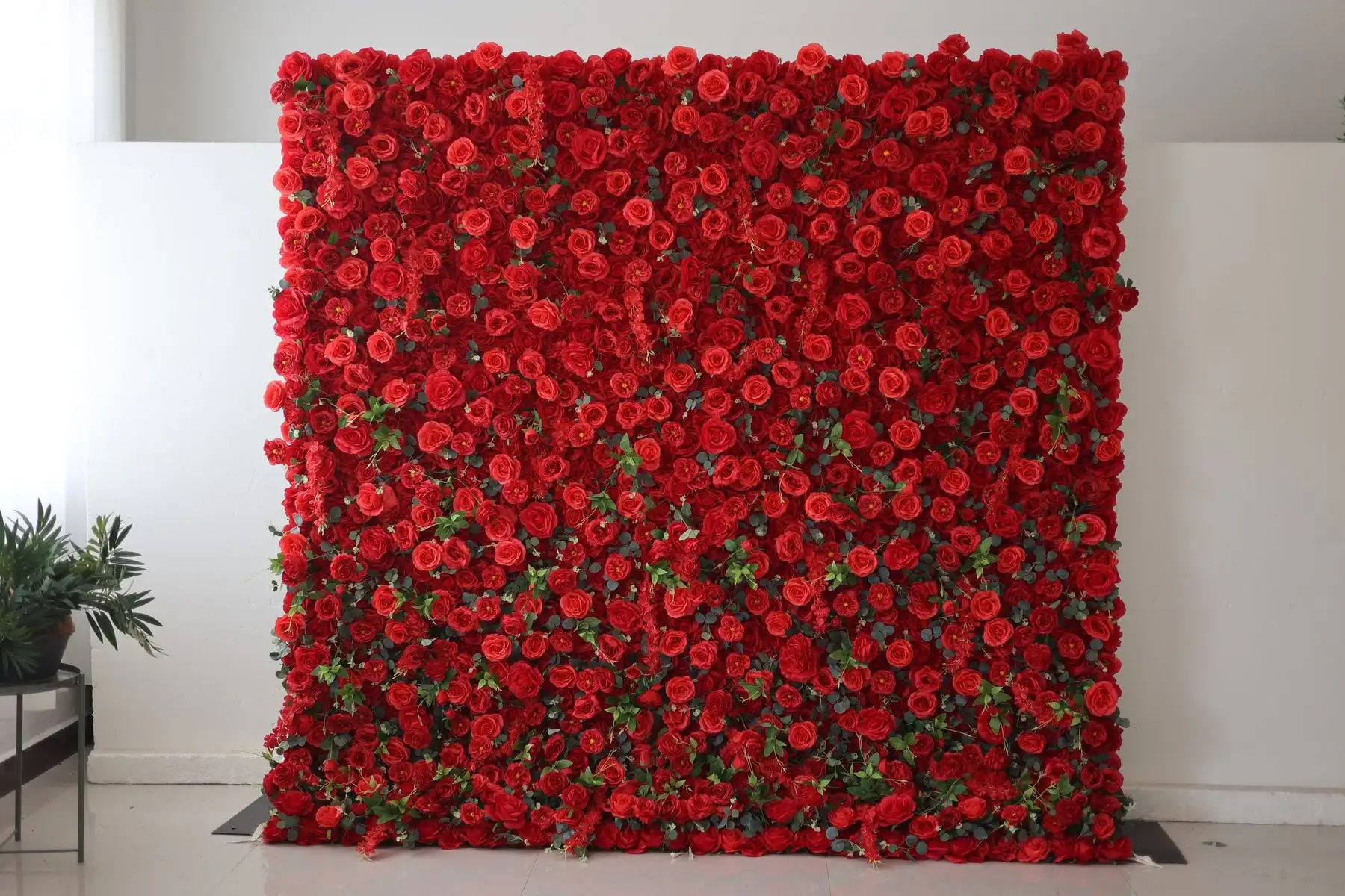 

3D mixed flower series Red rose peony green leaf artificial plant flower wall Birthday outdoor wedding background decoration