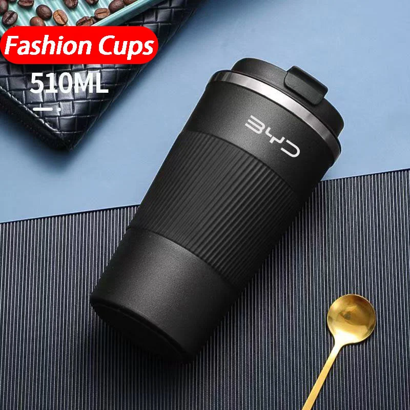 Fotografia 3: Copo de café de aço inoxidável caneca de escritório copos de água do carro para byd atto 3 yuan mais canção mais dmi golfinho selo tang han qin f3 e6 ato