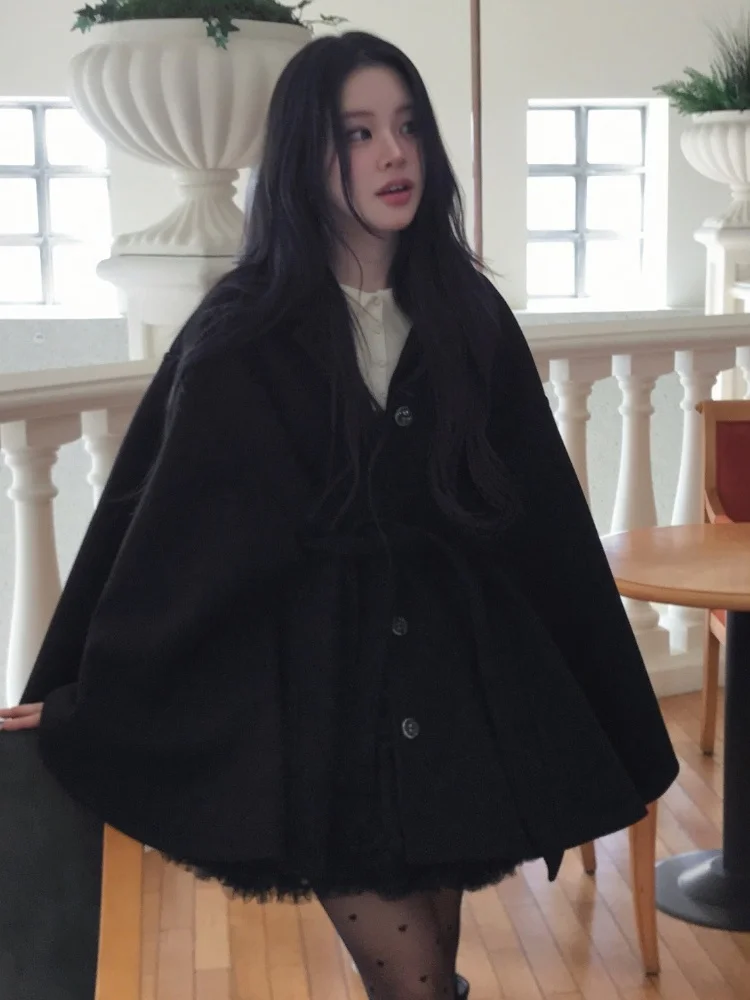 

Ele Winter Woolen Coat Women's Cowl Ne Wrap Sle Commute Faion Soft Aosphere Coat Middle-Aged Suitable Medium-Length