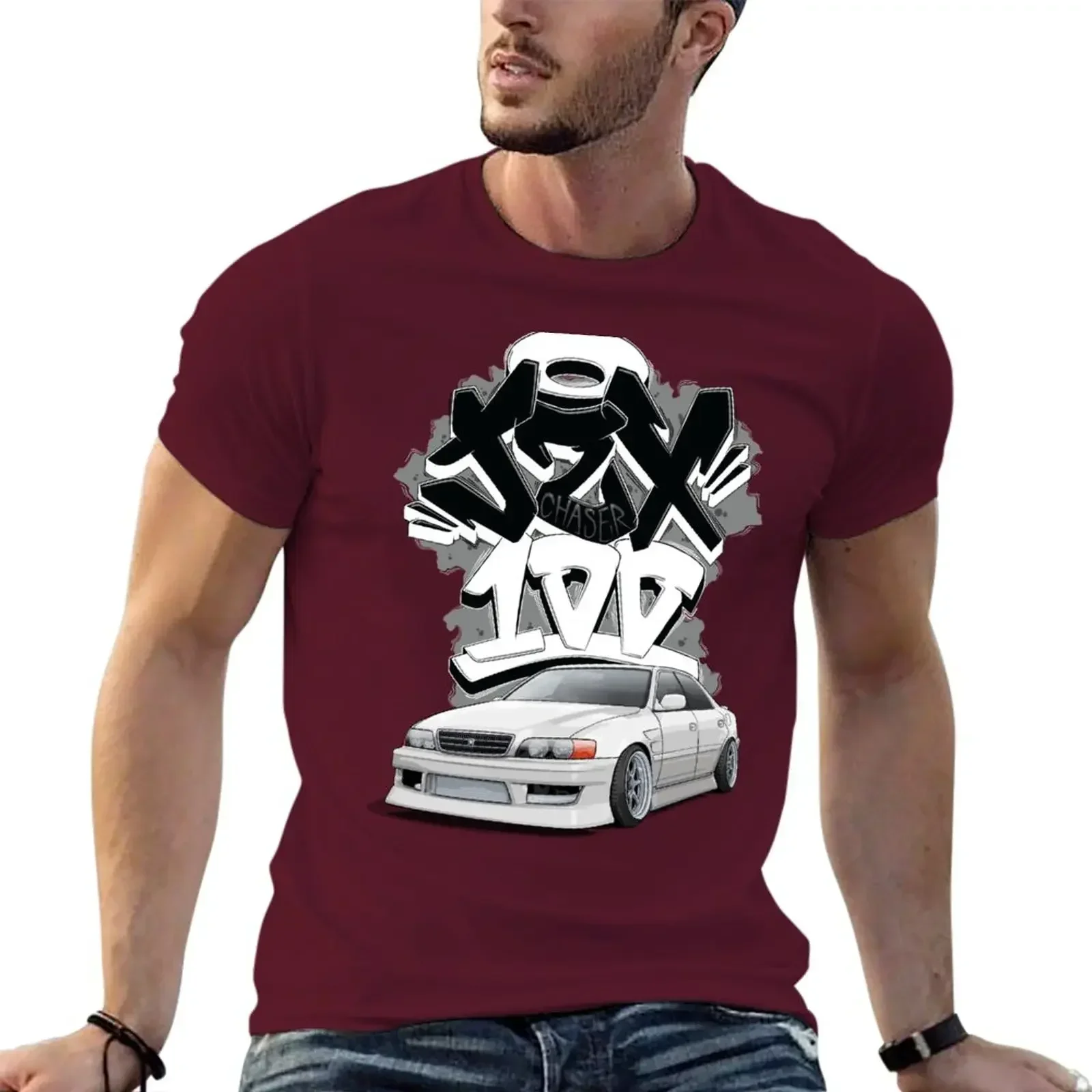 Chaser jzx100 (white) with graffiti background, T-Shirt customs design your own heavyweights mens funny t shirts men clothing