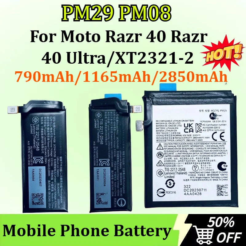 

New ​PM29 PM08 790mAh/1165mAh/2850mAh for Moto Razr 40 ​Razr 40 Ultra/XT2321-2 Battery
