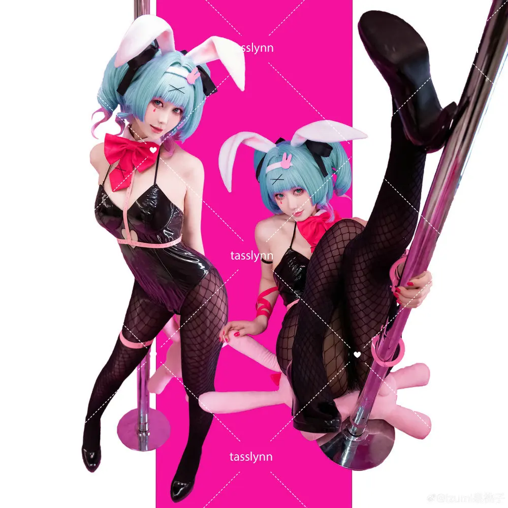 Mikuu Cosplay Pink Bunny Suit Mosaic Roll Rabbit Hole Halloween Costumes for Women Bunny Girl Costume Anime Cosplay Mikuu Bunny