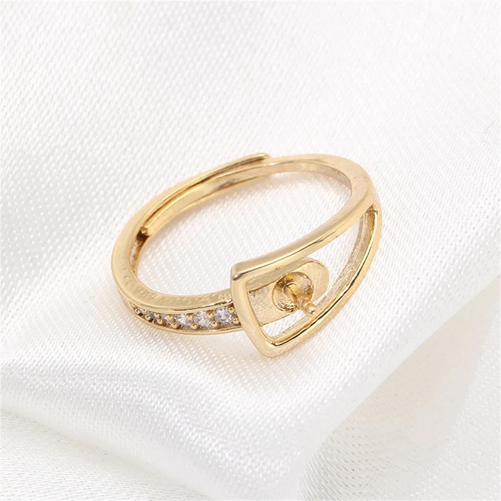 

14k gold plating colorful single pearl ring opening adjustable DIY accessories simple fashion