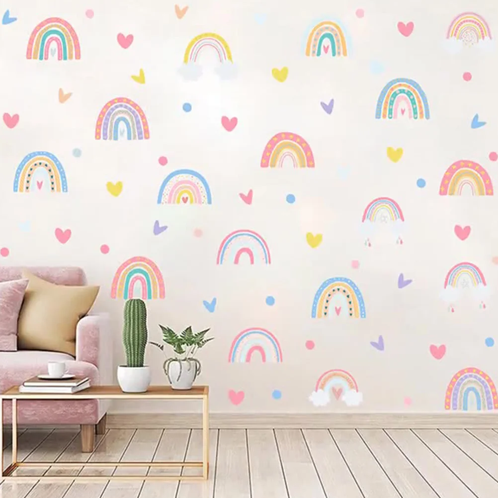 

Cartoon Rainbow Decorative Wall Sticker Mild PVC Kids Room Decal Removable Adhesive Wall Sticker Decor Nursery Room Decal